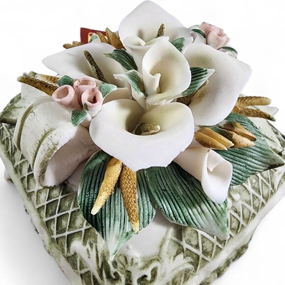 Casa Elite Capodimonte Porcelain Trinket Box Floral Top Vintage Italy Style - Picture 7 of 10